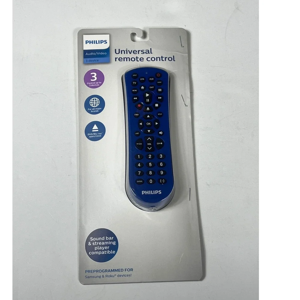 Philips Universal Remote Control 3 Device Audio Video Preprogrammed Samsung Roku